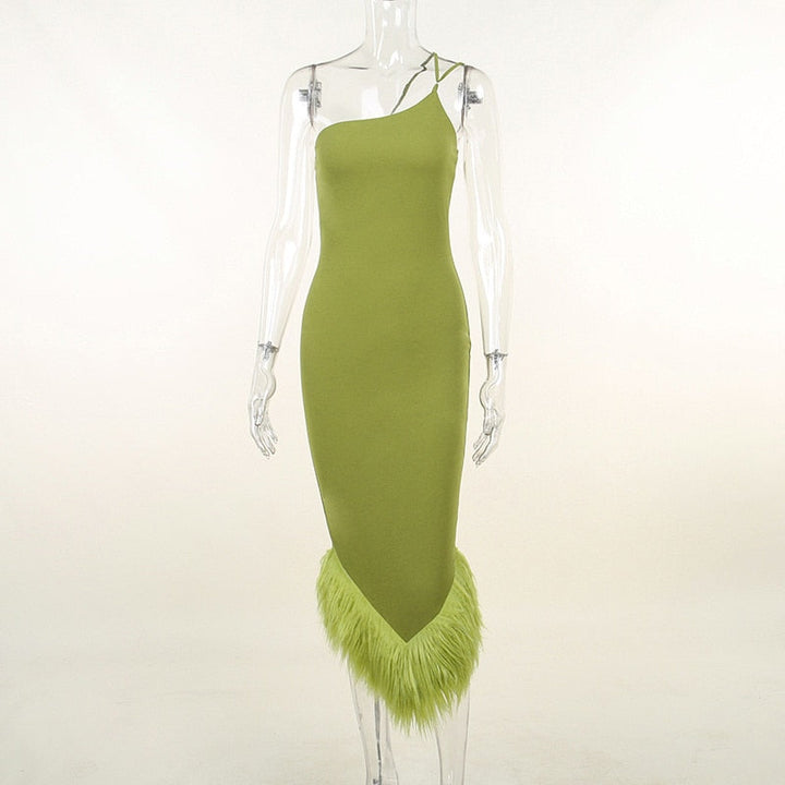 Levoire | Robe En Plumes Simple Sans Manches Vert