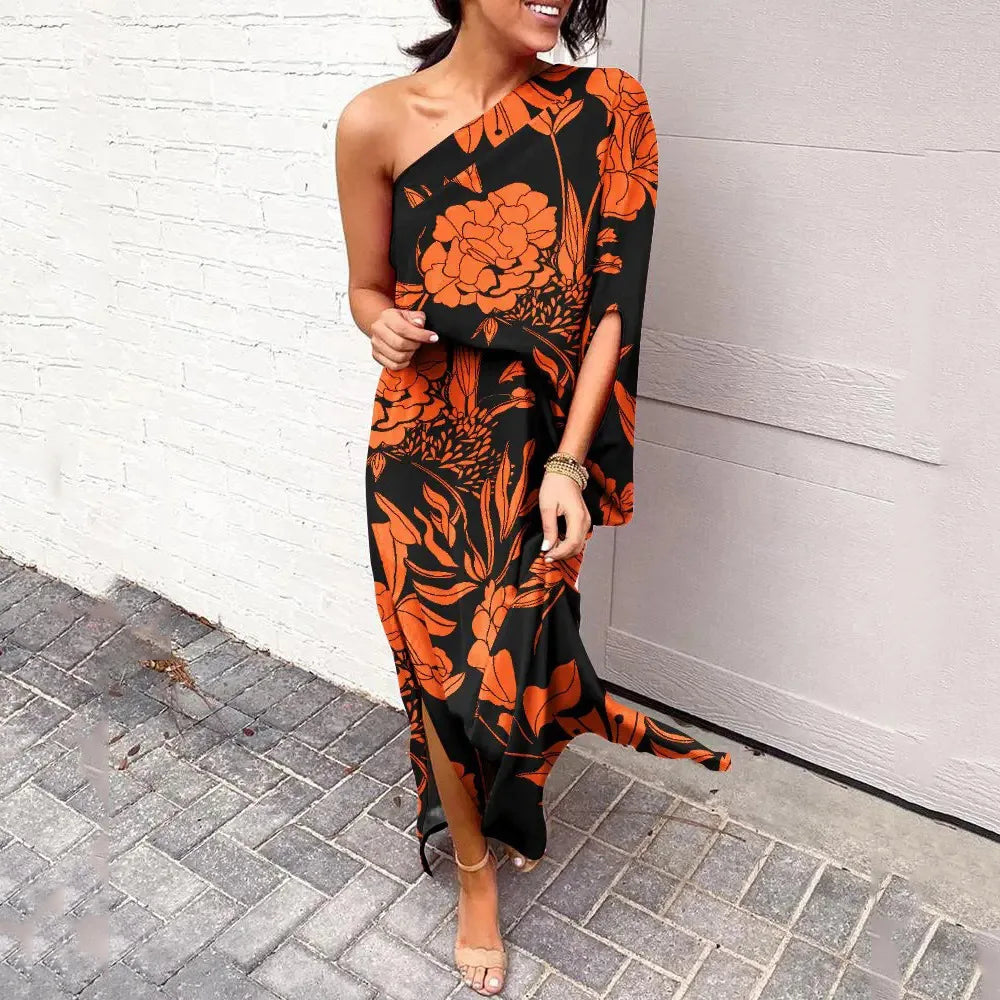 Levoire | Robe Maxi À Épaule Unique Fleurs Pour Femmes Orange