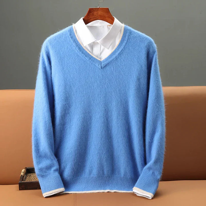 Levoire | Pull Classique Pour Homme En Laine Avec Col En V Bleu