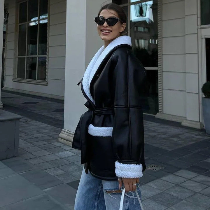 Levoire blouson en cuir avec fourrure