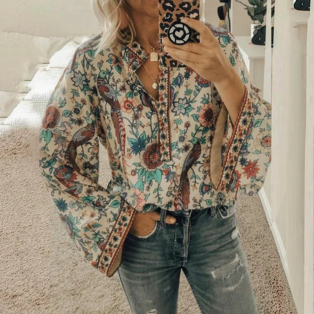 Levoire | Blouse Avec Motif Floral Bohémien Braun