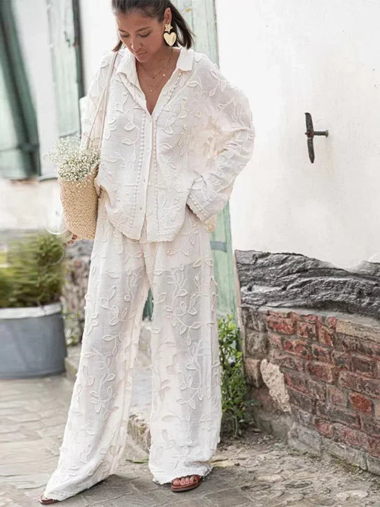 Levoire | Ensemble Pantalon Avec Broderie Et Blouse À Manches Longues