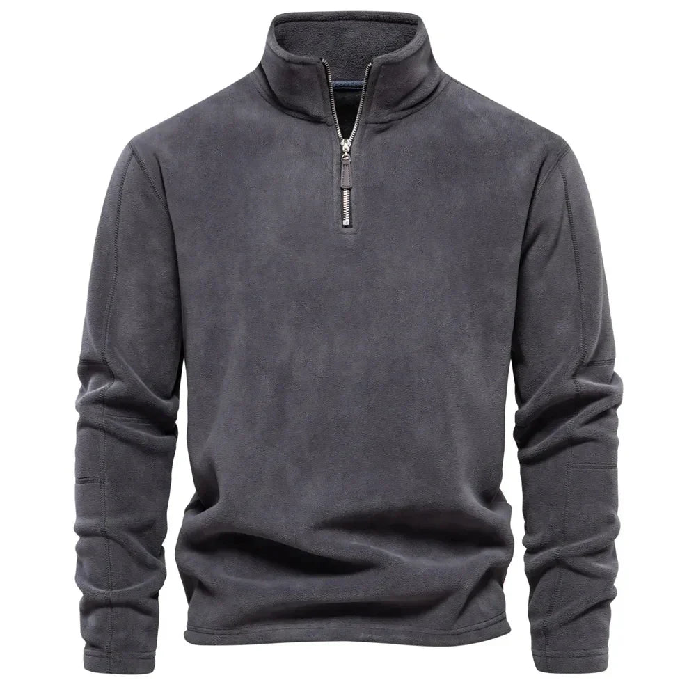 Levoire | Premium Décontracté Pullover En Fleece Avec Fermeture Éclair Et Col Gris foncé