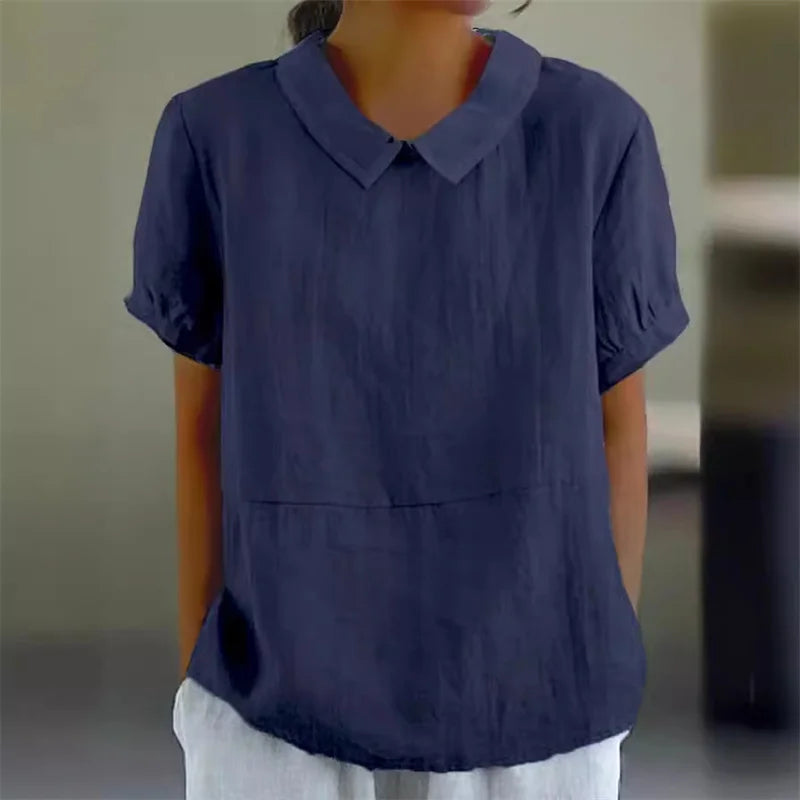 Levoire | Chemise En Coton Lin Confortable Avec Col Peter Pan