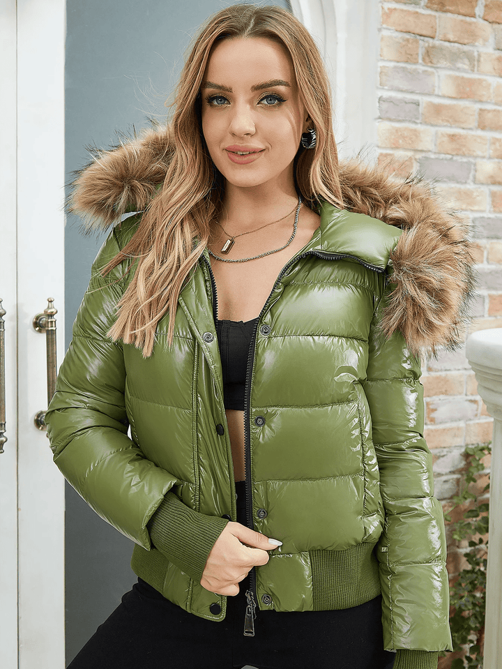 Levoire | Veste À Capuche En Fausse Fourrure À Manches Longues Avec Fermeture Éclair Vert