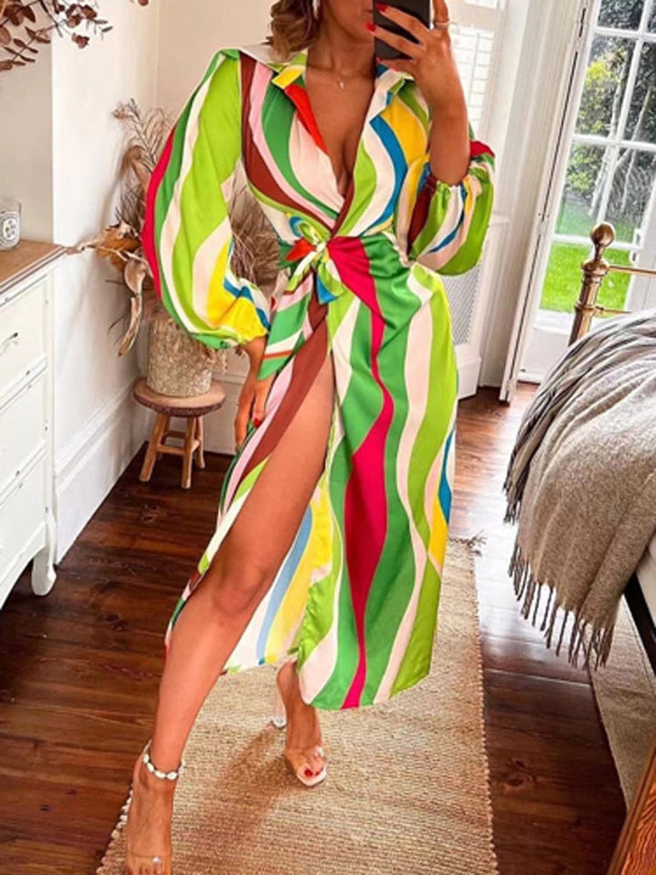 Levoire | Robe Colorée Ibiza Robe Portefeuille Avec Fente Vert
