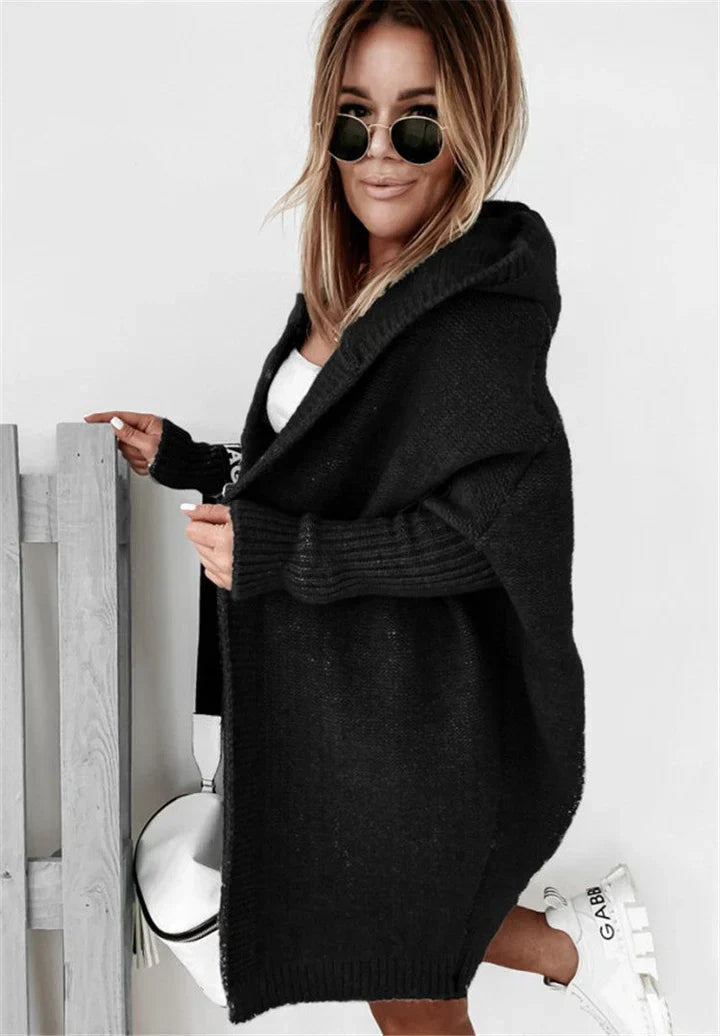 Levoire | Gilet Tricoté Super Doux Avec Poches Et Capuche Pour Femmes Noir