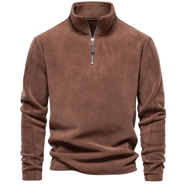 Levoire | Premium Décontracté Pullover En Fleece Avec Fermeture Éclair Et Col Braun