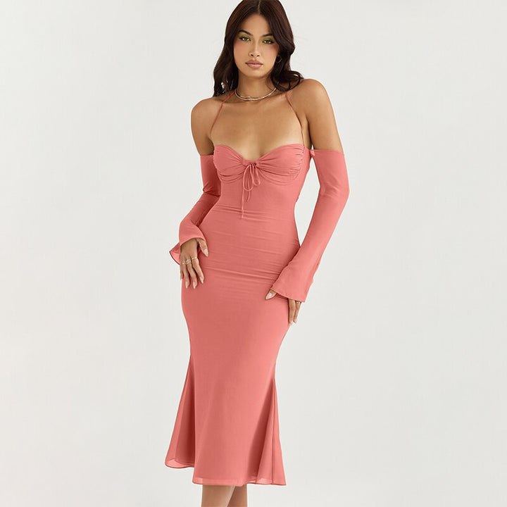 Levoire | Robes Midi Longues À Épaules Dénudées À Halter Rosa
