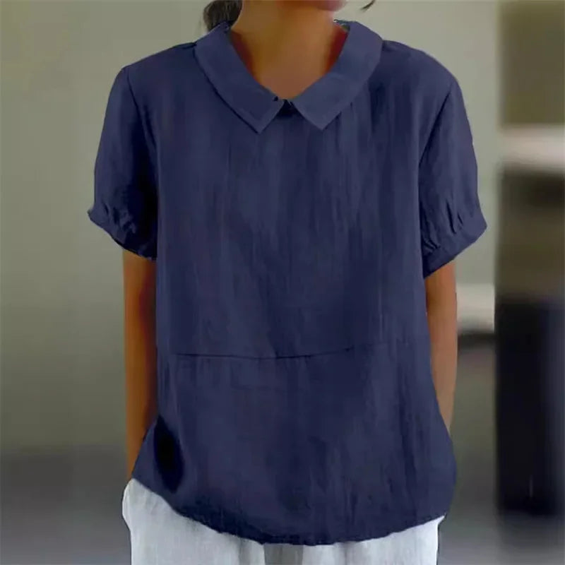 Levoire | Chemise En Coton Lin Confortable Avec Col Peter Pan bleu foncé