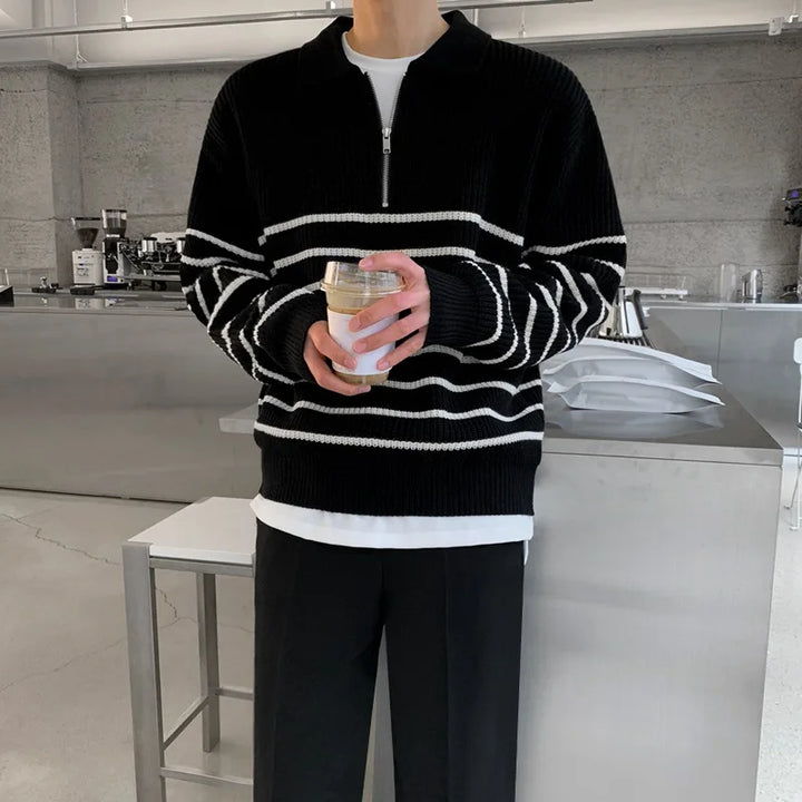 Levoire | Pull À Manches Longues Rayé Moderne Pour Hommes Noir