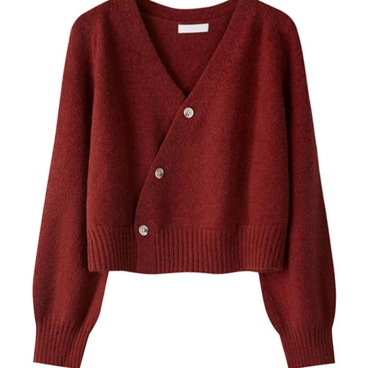 Levoire | V Décolleté Cachemire Manteau Avec Boutonnière Diagonale Rot Une taille