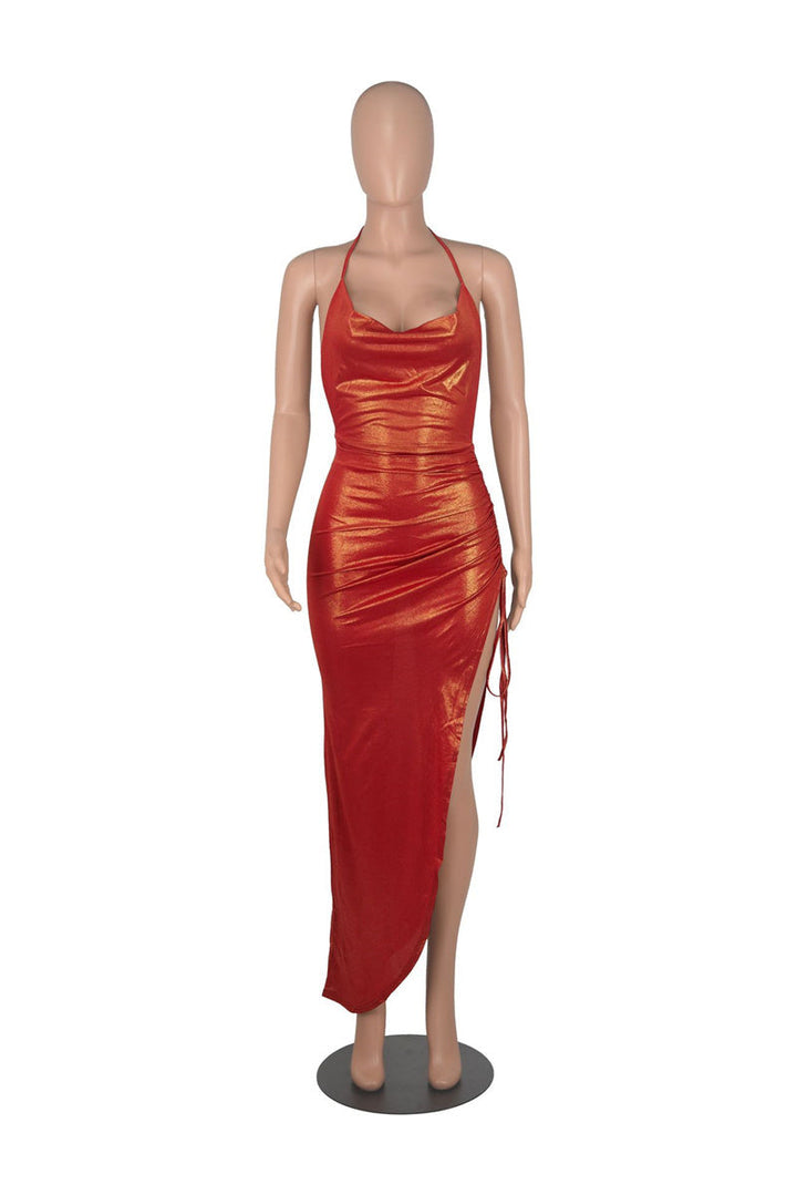 Levoire | Top À Dos Ouvert En Paillettes Fente Haute Robe Froncée Narbinding