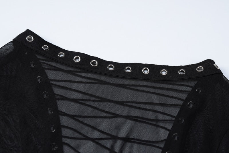 Levoire | Mesh Noir Manches Longues Dos Nu Transparent