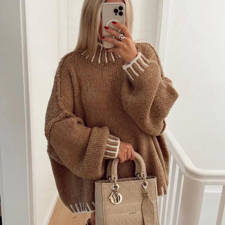 Levoire | Pull long décontracté à manches longues chaud et confortable Braun