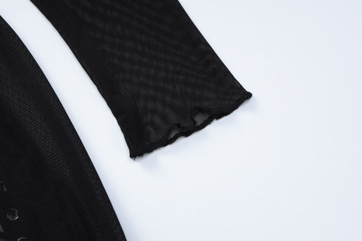 Levoire | Mesh Noir Manches Longues Dos Nu Transparent