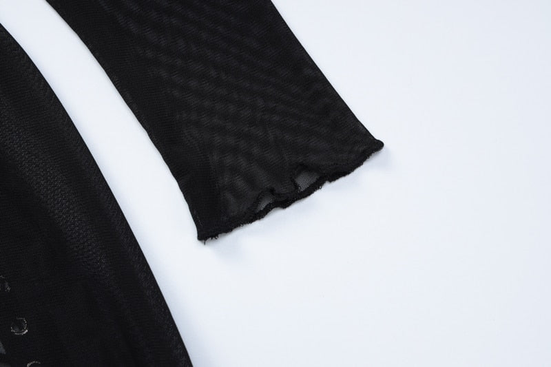 Levoire | Mesh Noir Manches Longues Dos Nu Transparent