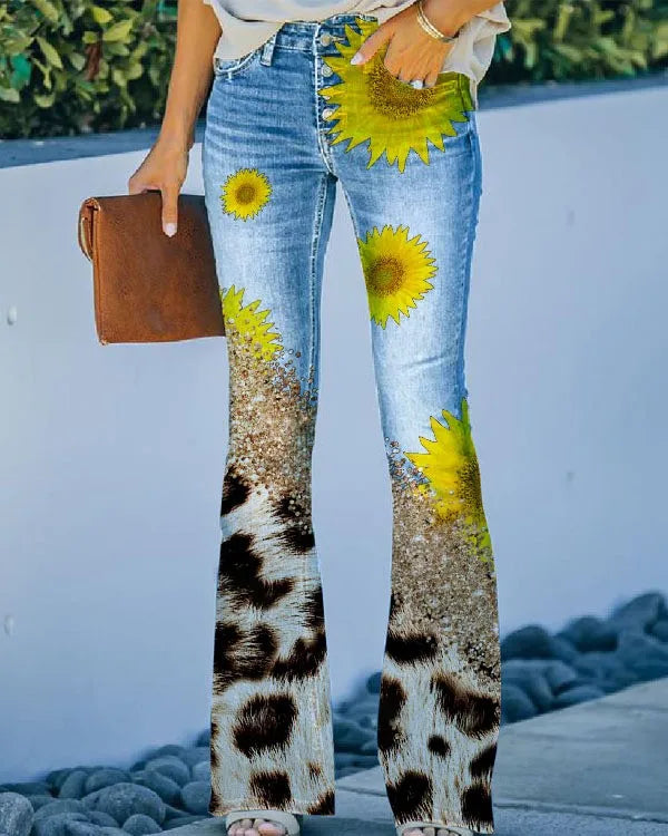Levoire | Ada Jeans À Motif Floral Jaune