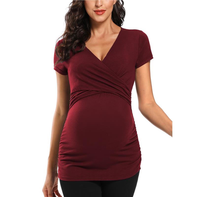 Levoire | T-Shirt Facile À Allaiter Grâce Aux Ouvertures Au Niveau De La Poitrine Rouge à manches courtes