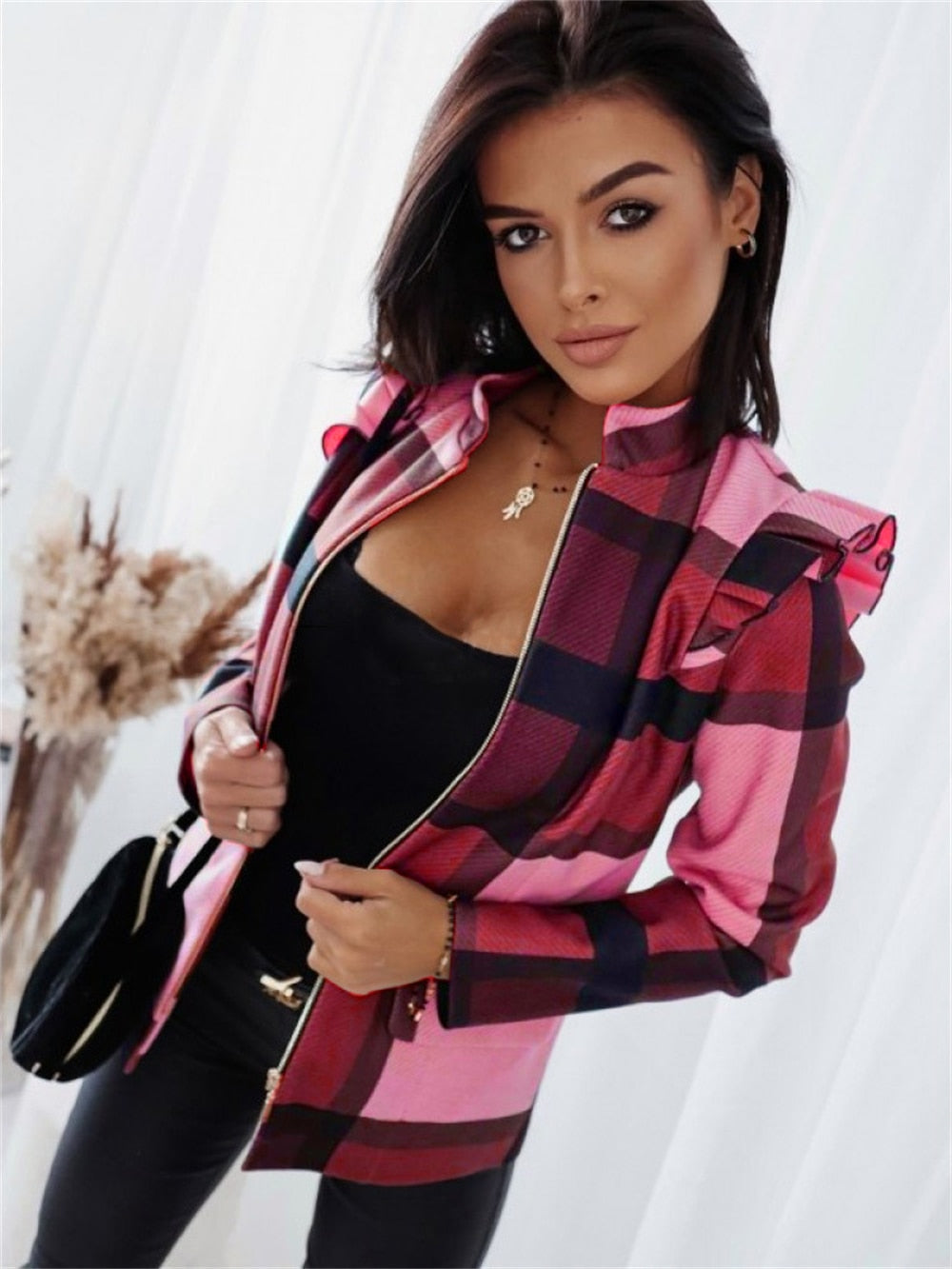 Levoire | Blazer Élégant À Carreaux Rosa