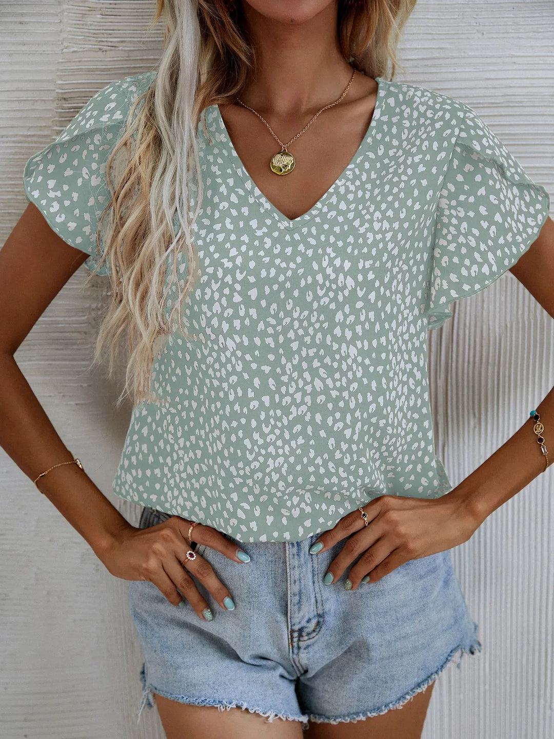 Levoire | Blouse D'Été À Manches Courtes Avec Coupe Slim Sans Collier Vert clair