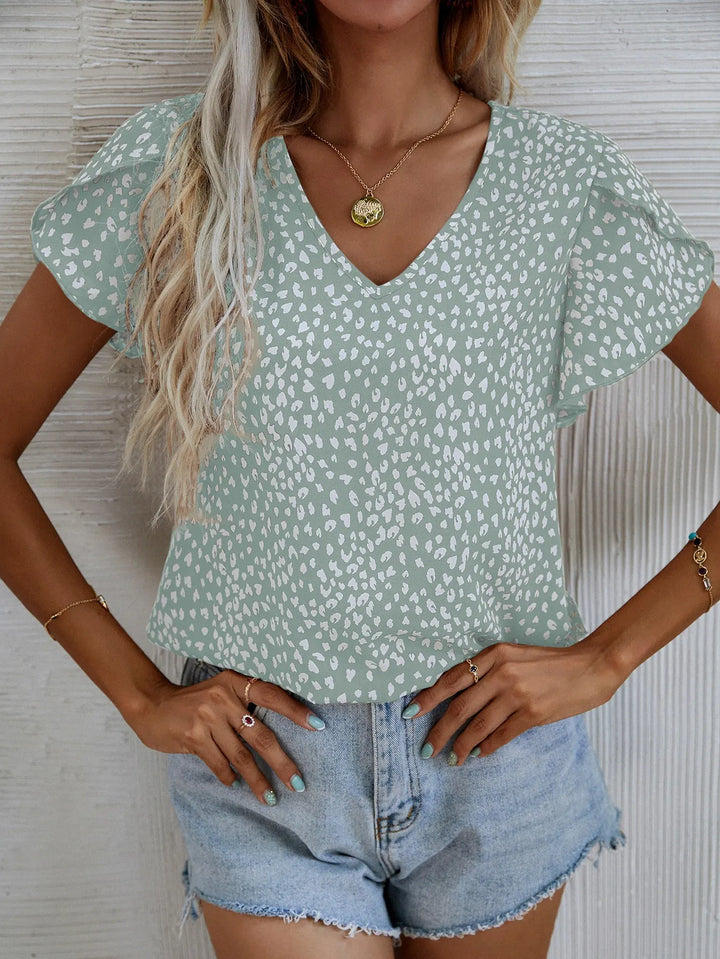 Levoire | Blouse D'Été À Manches Courtes Avec Coupe Slim Sans Collier Vert clair