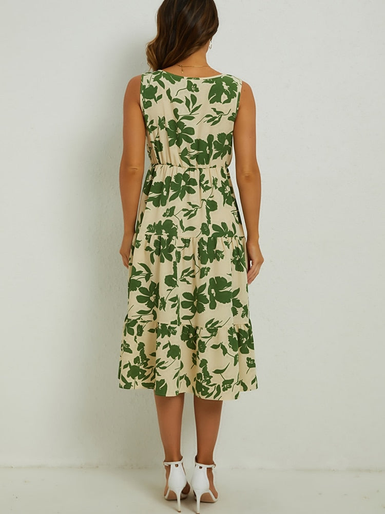 Levoire | Robe Midi À Fleurs Coupe Elegante Femmes