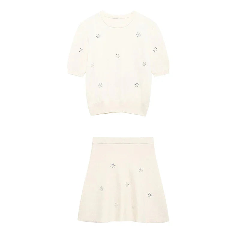Levoire | Robe Courte Avec Tricot Et Strass ensemble blanc