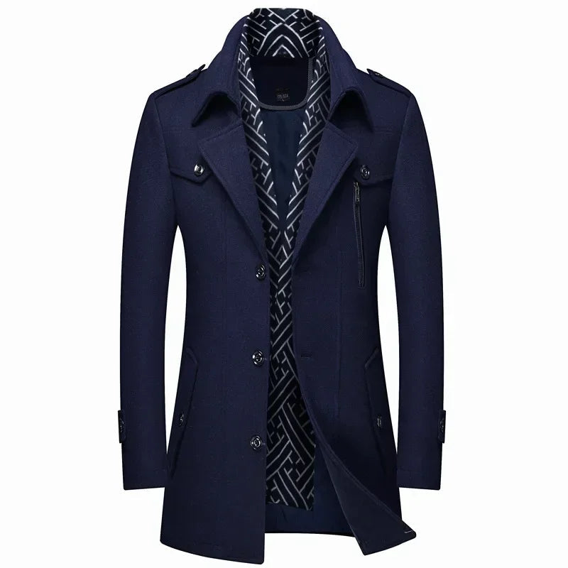 Levoire | Long Wool Coat With Buttons Bleu