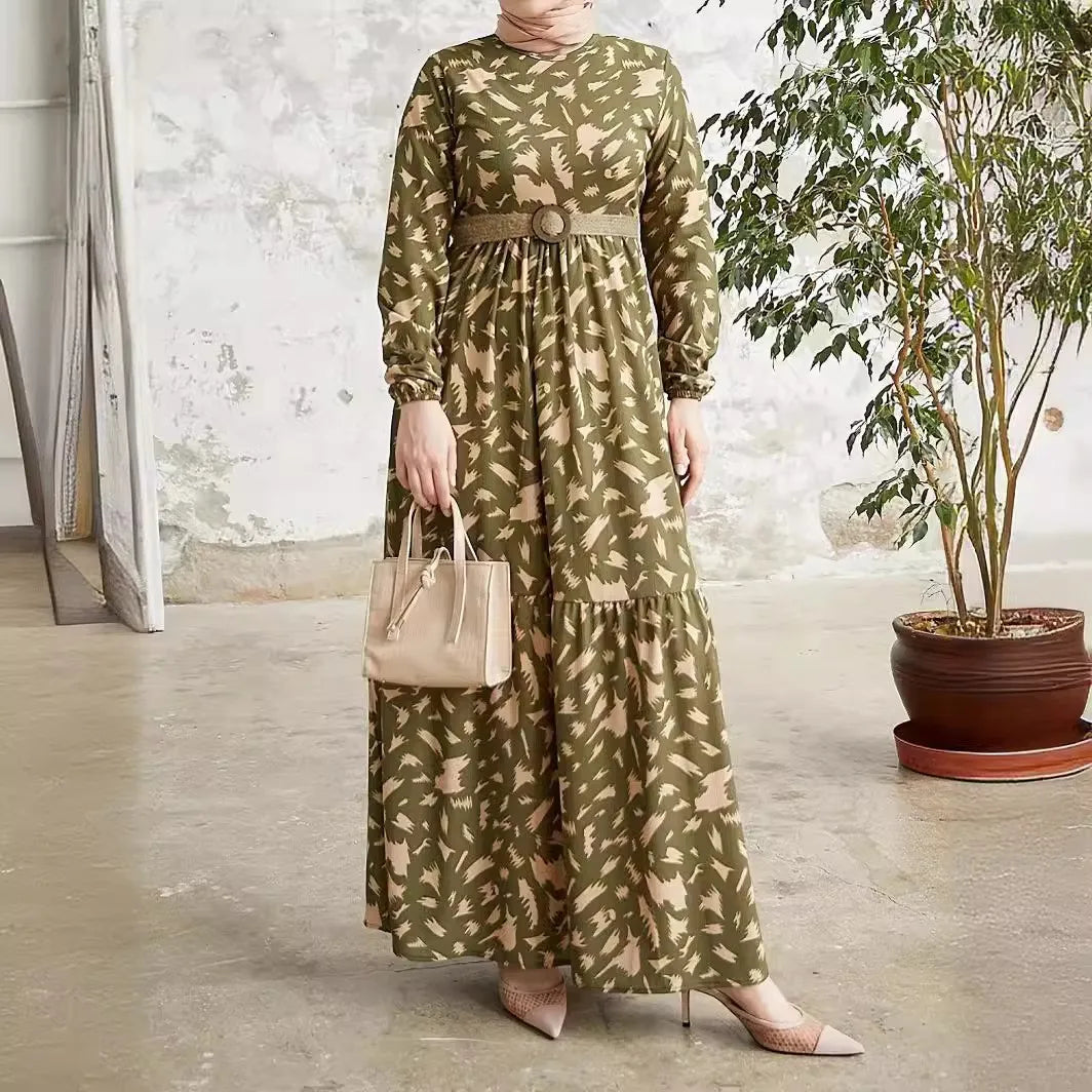 Levoire | Robe Longue Élégante Imprimée Vert olive