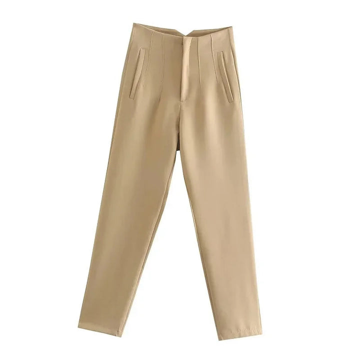 Levoire | Pantalons Formels Taille Haute Avec Une Coupe Slim Et Élégante Khaki