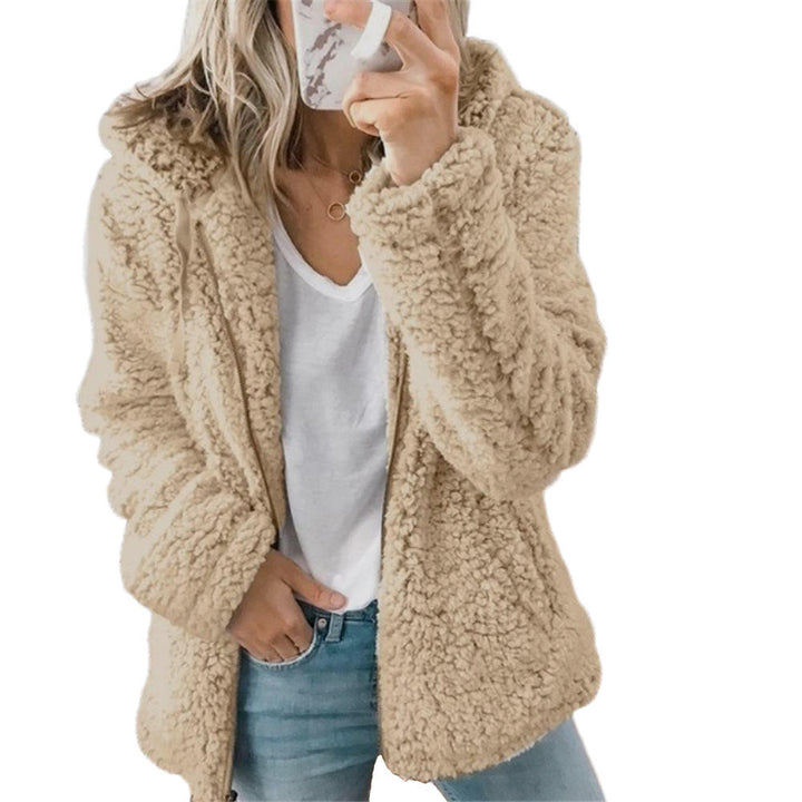 Levoire Mode Femme | Manteau en fourrure élégant en peluche ours : Manteau en polaire doux avec poches et fermeture éclair Khaki