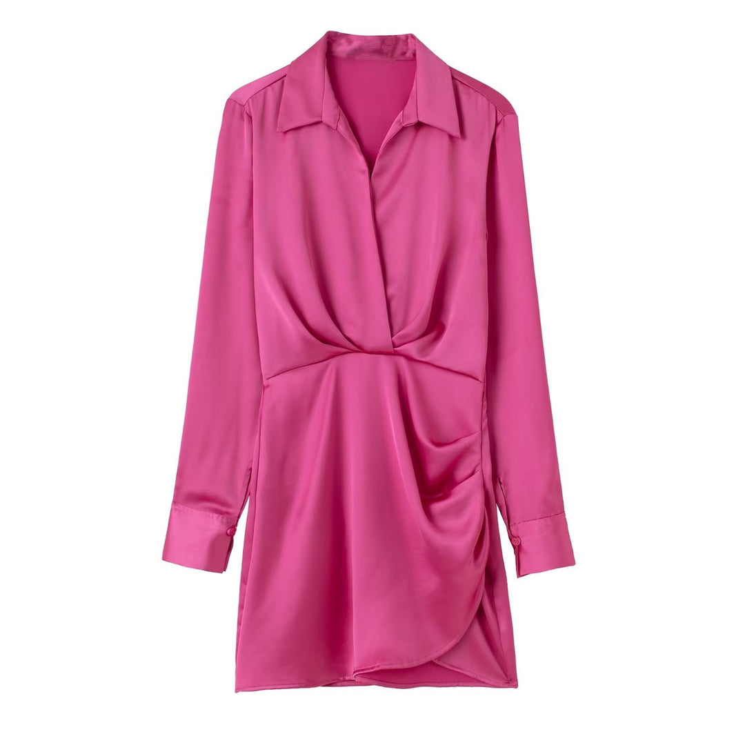 Levoire | Robe Satinée Rose Manches Longues