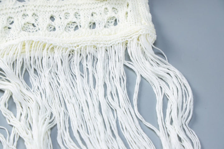 Levoire | Robe Maxi Dénudée À Franges En Tricot À Manches Longues