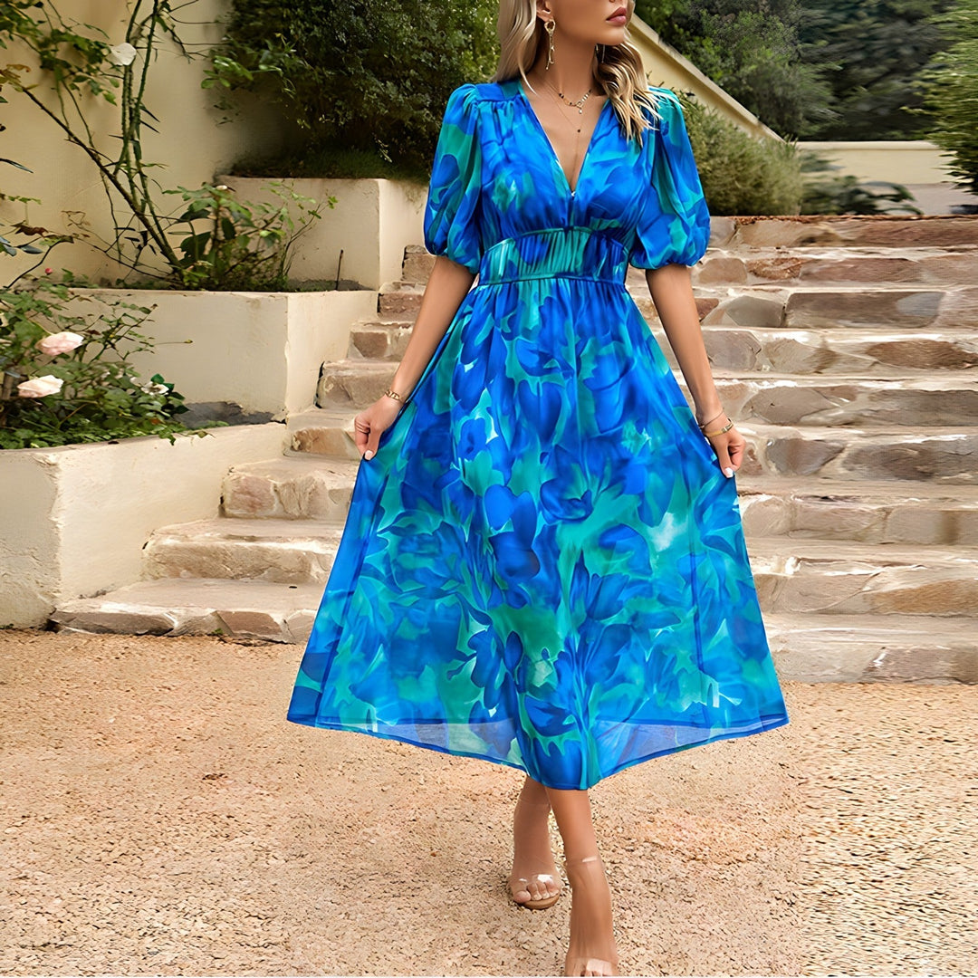 Levoire | Robe Midi À Décolleté En V Pour Un Look Élégant Bleu