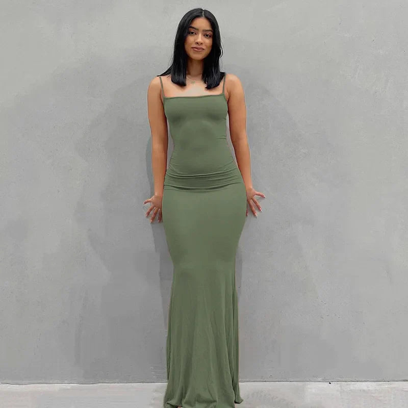 Levoire | Robe Maxi Slim Vert-Without-manches
