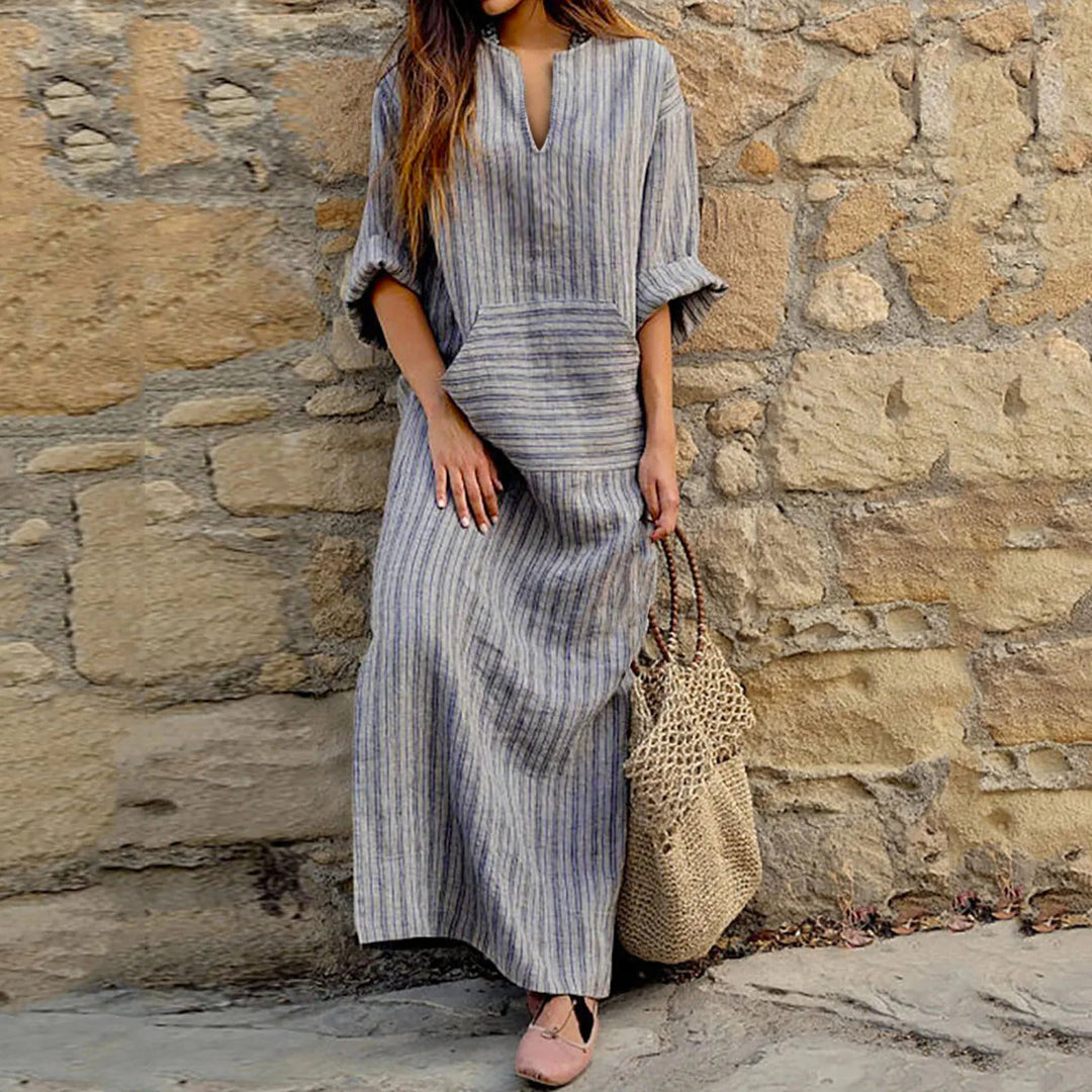 Levoire | Robe Maxi Vintage Rayée Gris