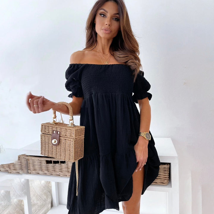 Levoire | Robe Estivale Élégante à Manches Bouffantes – Confort et Polyvalence Noir