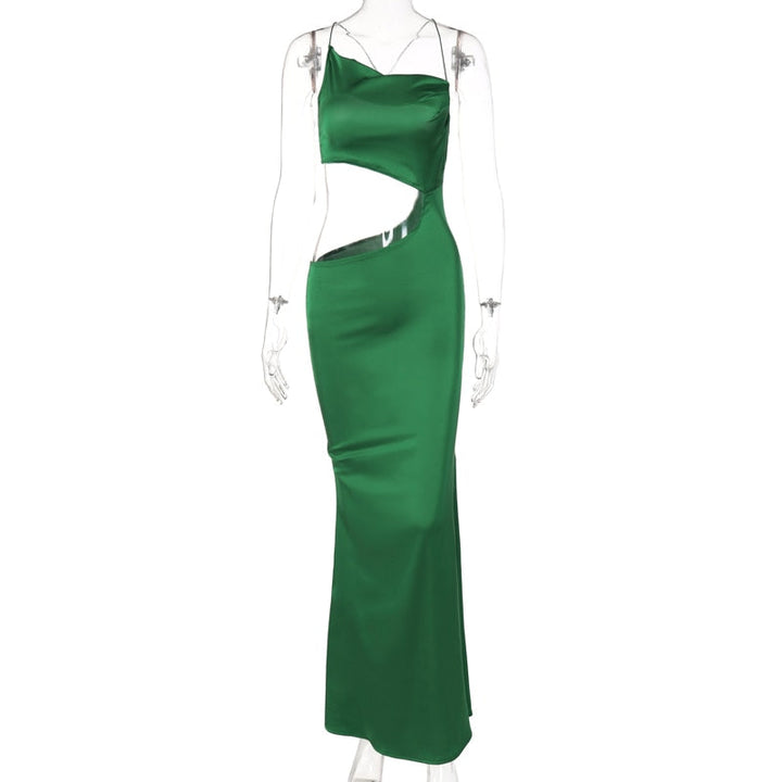 Levoire | Robe Bodycon Longue Satin Vert À Côtés Creux