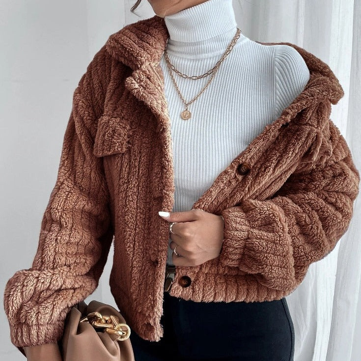Levoire | Veste en polaire à manches longues chaude avec bouton Braun