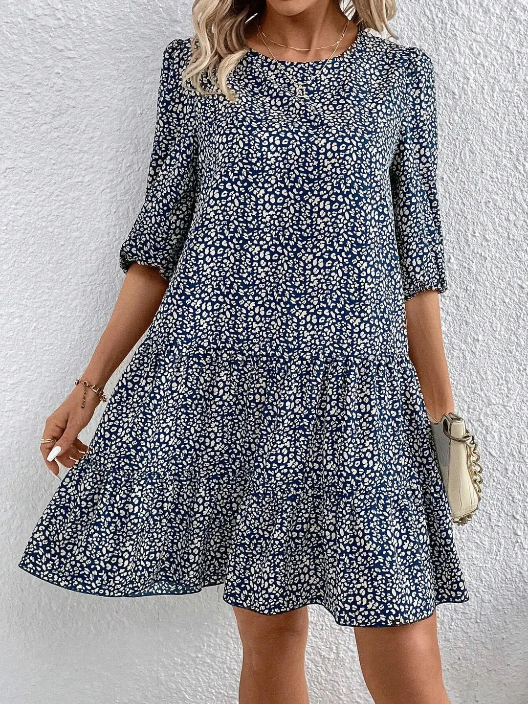 Levoire | Robe Décontractée Imprimée À Demi-Manches Avec Col Rond
