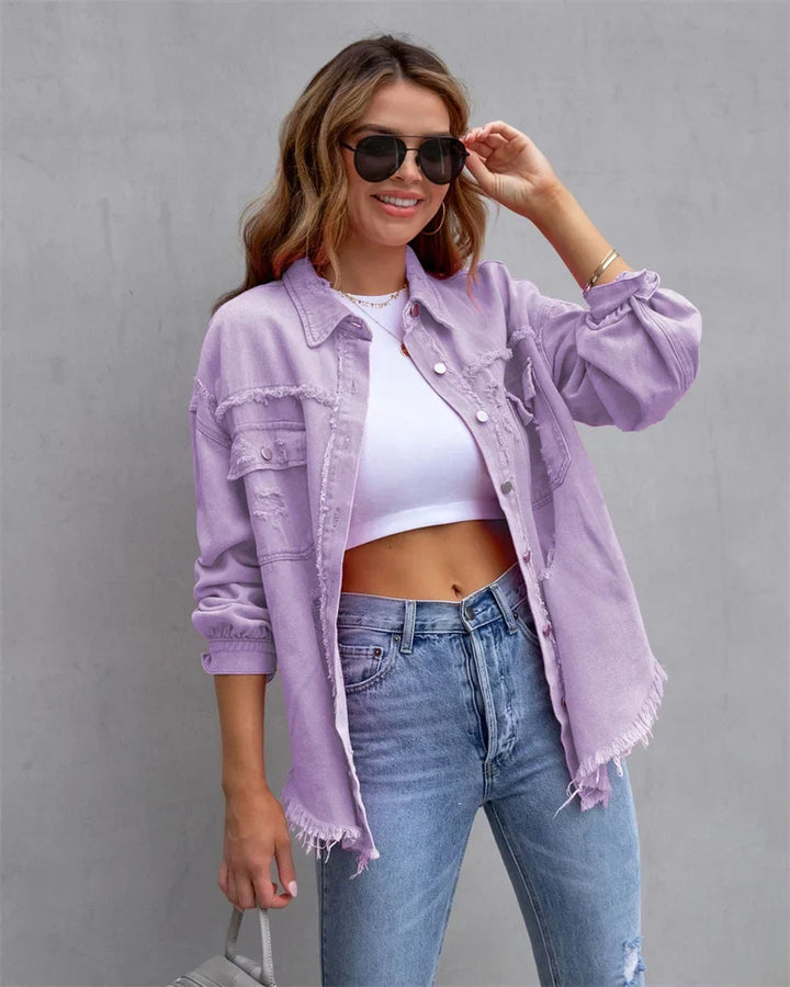 Levoire | Veste En Jean Avec Bords Bruts, Printemps, Rose, Orange, Violet