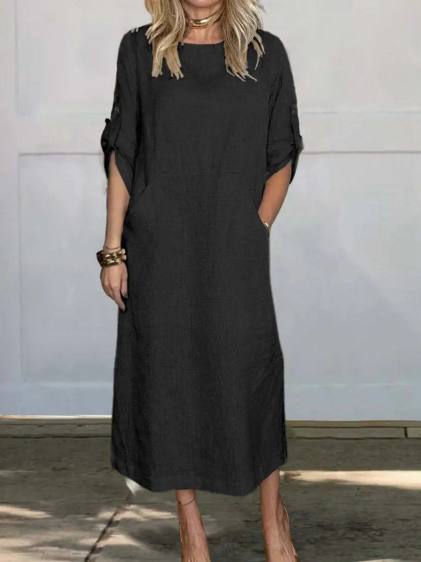 Levoire | Robe en lin confortable avec poche Noir