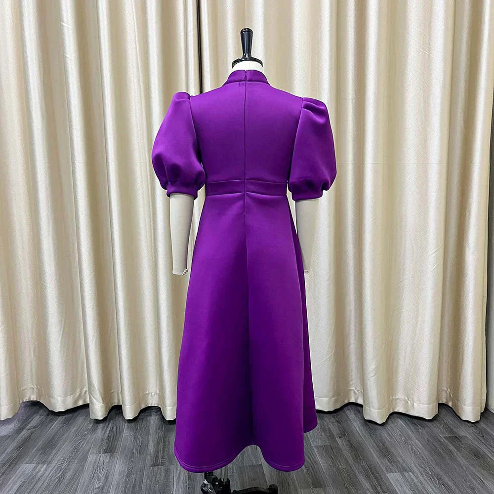 Levoire | Col Côté Bouffant Manches Courtes Robes Longues