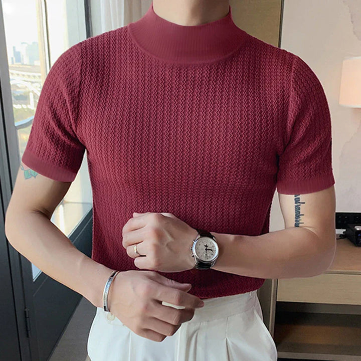 Levoire | T-Shirt En Tricot Élégant Avec Col Haut Pour Hommes Bourgogne