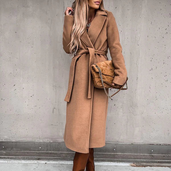 Levoire | Manteau En Laine Élégant Avec Ceinture Khaki