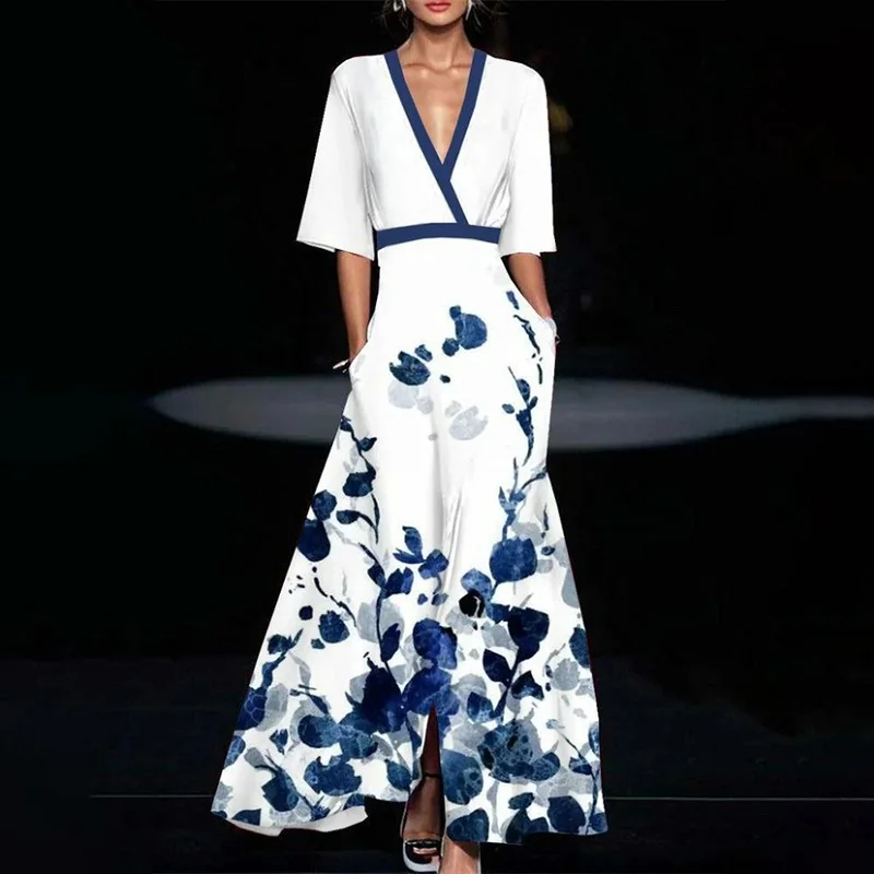 Levoire | Élégante Robe Fleurie Large BLANC ET BLEU (Seulement 8 unités restantes)
