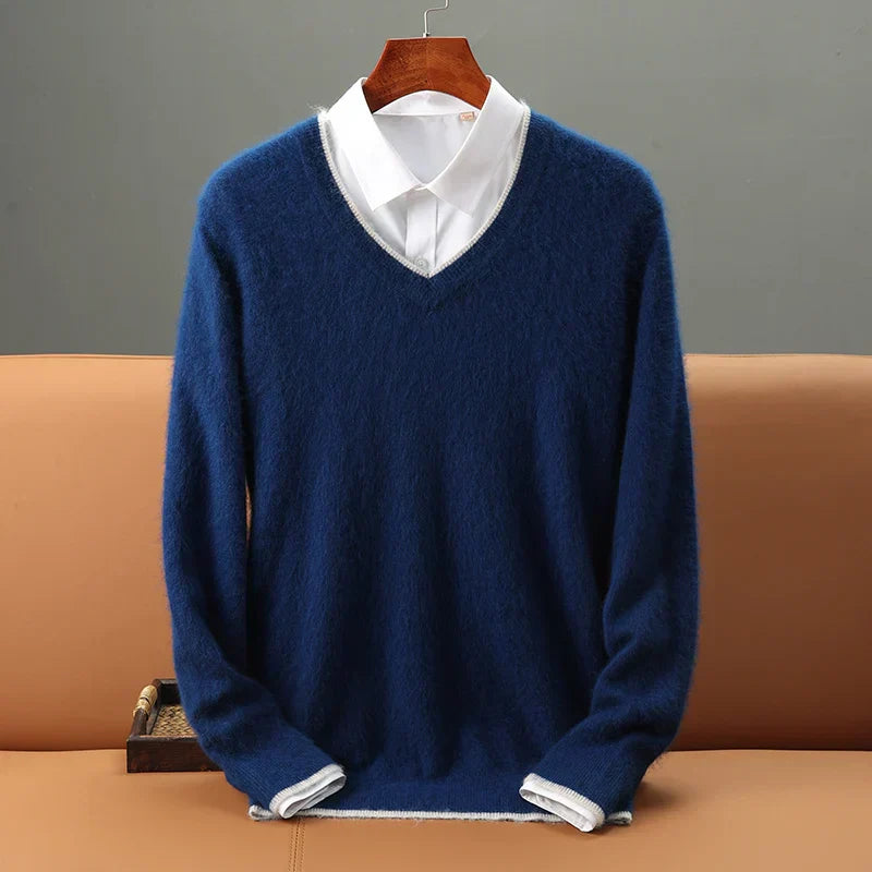 Levoire | Pull Classique Pour Homme En Laine Avec Col En V Meri bleu