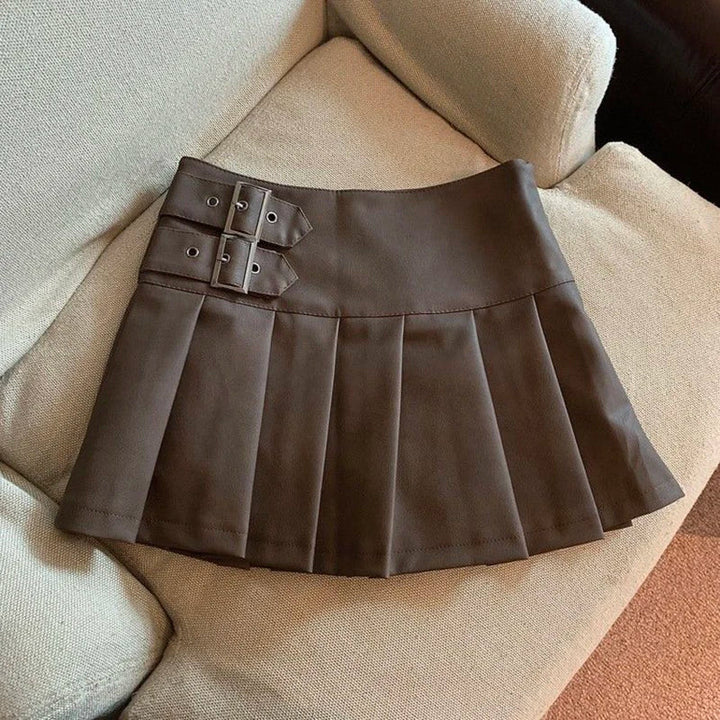 Levoire | Y2K Cuir Plissé Mini Jupe Café