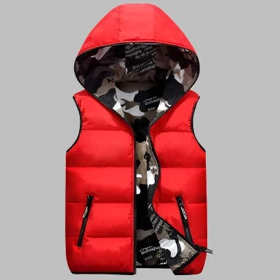 Levoire | Veste Rembourrée Décontractée Avec Impression Camouflage Des Deux Côtés Et Capuche Pour Hommes Rot